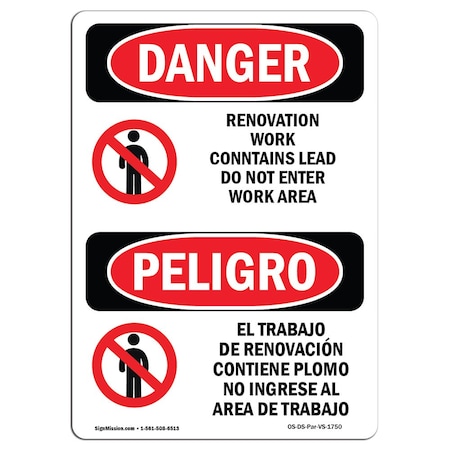 Signmission OSHA Sign, 10" H, 7" W, Aluminum, Renovation Work Contains Lead Do Not Enter, Span, VS-1750 OS-DS-A-710-VS-1750